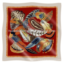 Silk Scarf Feather Pattern 100% Twill Square Silk Scarf